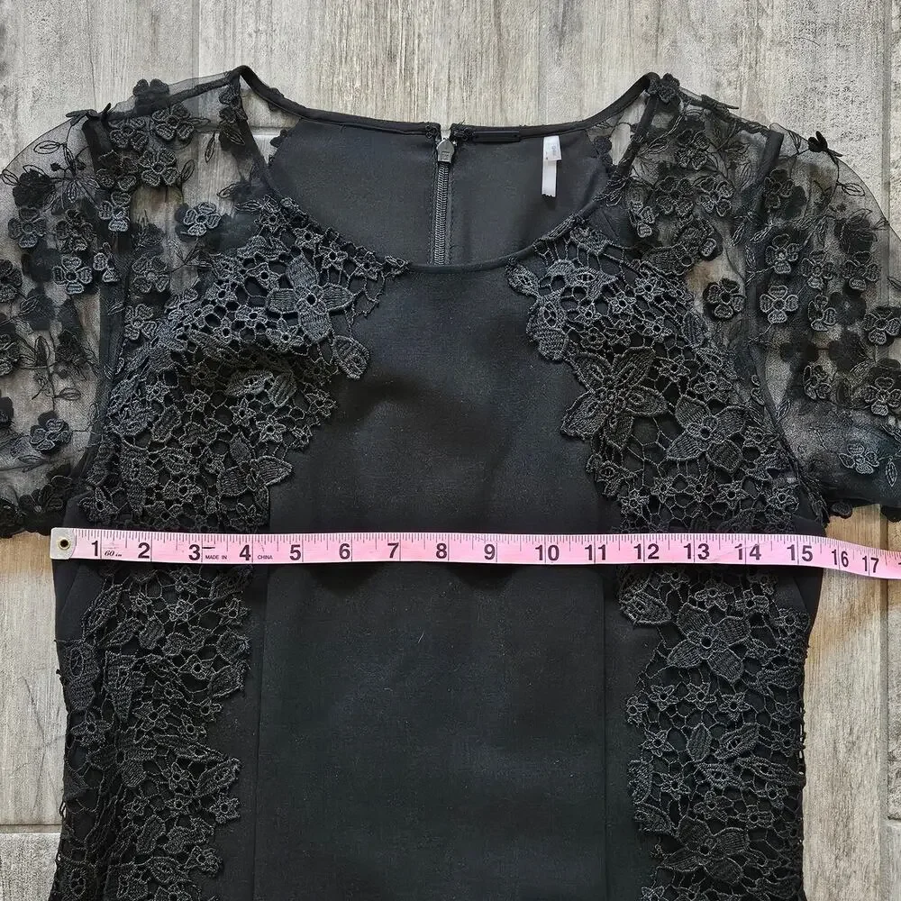 Elie Tahari Dress Womens 6 Yadira Lace Appliqué Sheath Evening Elegance Blacktie